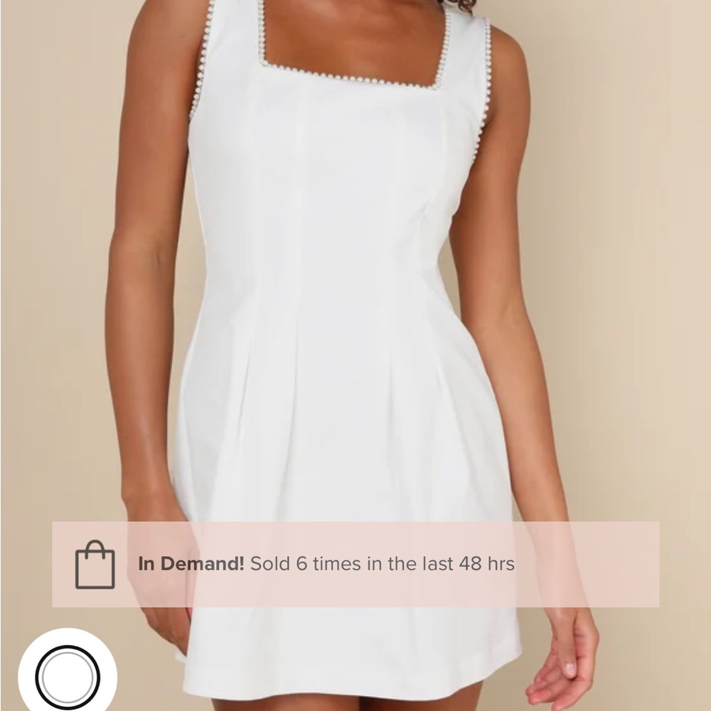 Pure Hearted White Pearl Square Neck Sleeveless Mini Dress with Pearl hair bow